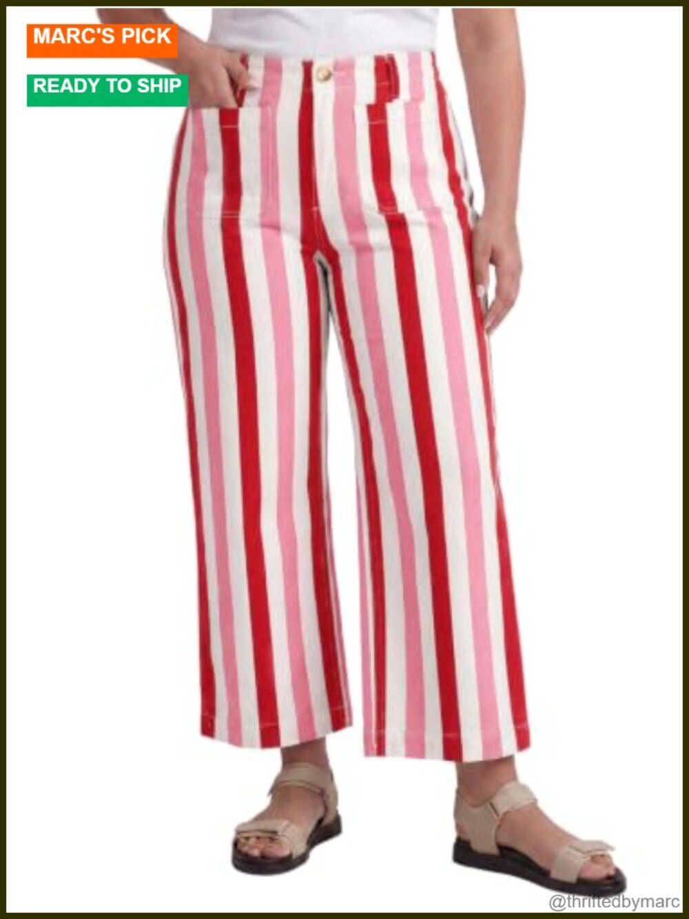 Plus Size Wide Leg Cropped High Rise Striped Denim Jeans